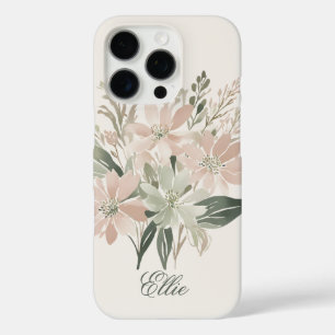 Elegant Watercolor Floral Green and Blush Pink iPhone 16 Pro Case