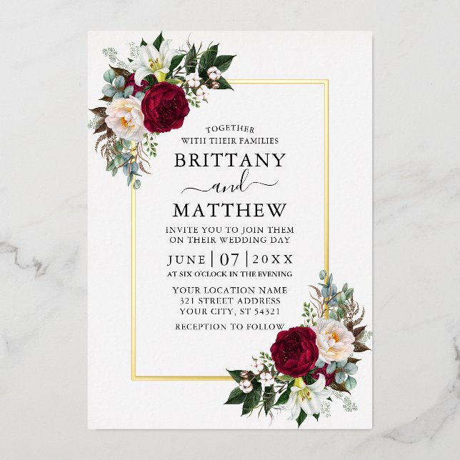 Elegant Watercolor Floral Greenery Wedding Gold (Front)