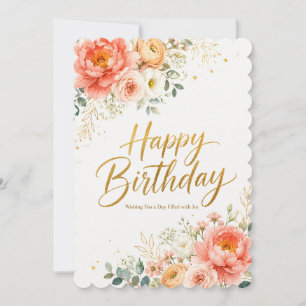 Elegant Watercolor Floral Happy Birthday Card