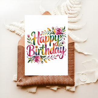 Elegant Watercolor Floral Happy Card