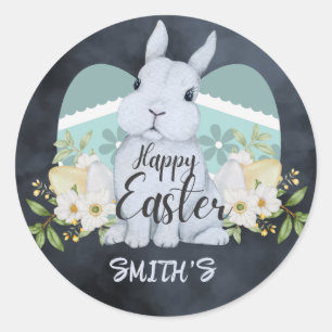 Elegant Watercolor Floral- Happy Easter Classic Round Sticker
