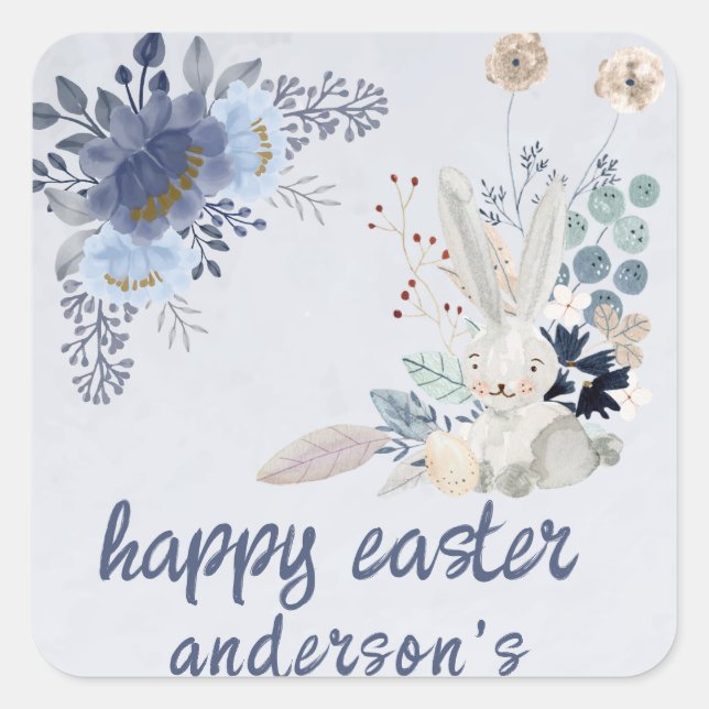 Elegant Watercolor Floral- Happy Easter  Square St Sticker (Front)