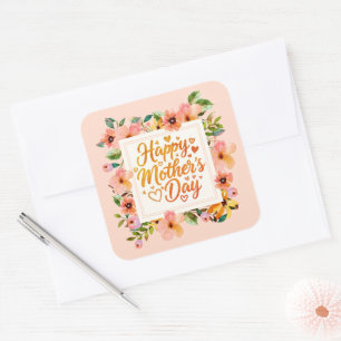 Elegant Watercolor Floral Happy Mother’s Day Square Sticker