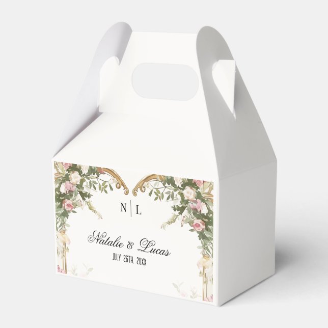 Elegant Watercolor Floral Heart Arch Wedding Favour Box (Front Side)
