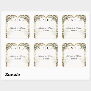 Elegant Watercolor Floral Heart Themed  Square Sticker