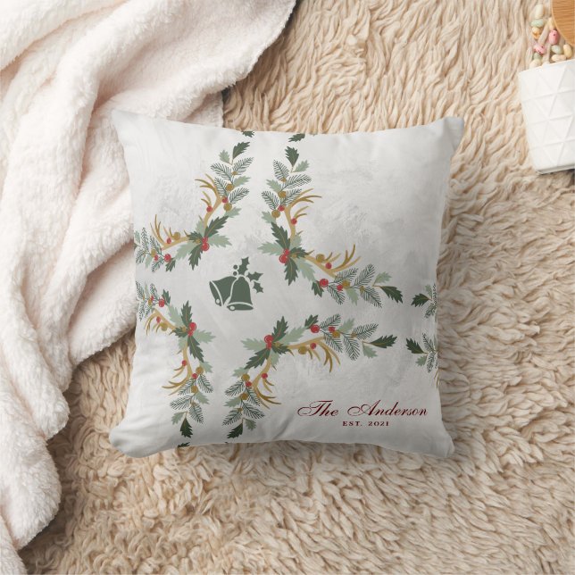 Elegant Watercolor Floral Holiday Christmas Family Cushion (Blanket)