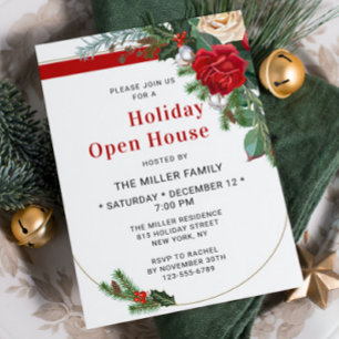 Elegant Watercolor Floral Holiday Open House Invitation