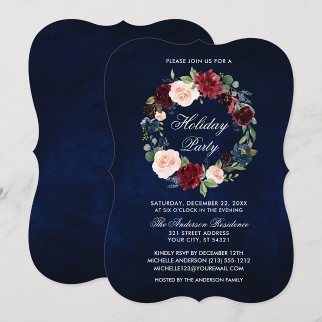Elegant Watercolor Floral Holiday Party Bracket Invitation (Front/Back)