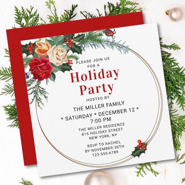 Elegant Watercolor Floral Holiday Party Invitation (Creator Uploaded)