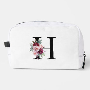 Elegant Watercolor Floral Initial Name Monogram Dopp Kit