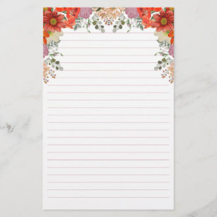 Elegant Watercolor Floral Lined Botanical Stationery