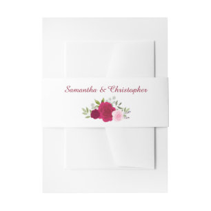 Elegant Watercolor Floral Magenta & Pink Wedding Invitation Belly Band