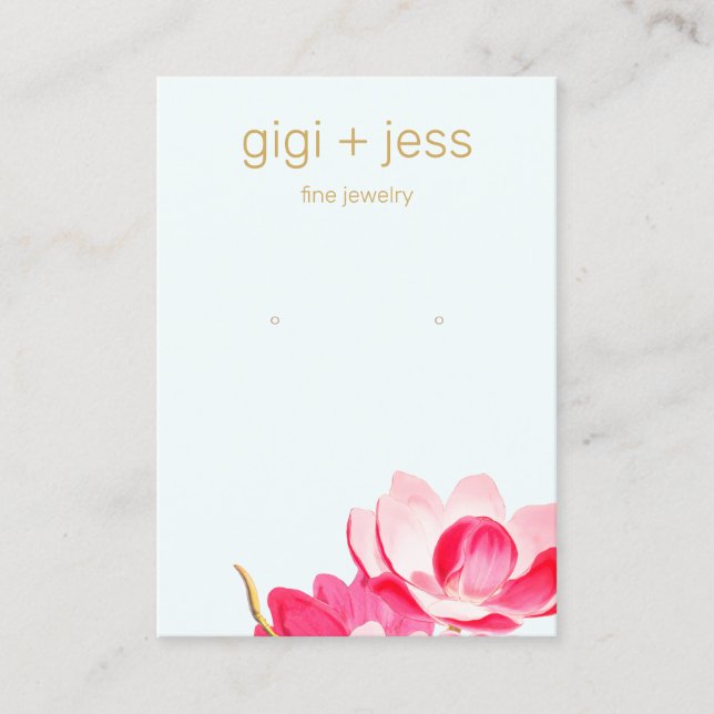 Elegant Watercolor Floral Magnolia Earring Display Business Card (Front)