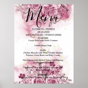 Elegant watercolor floral Menu Sign