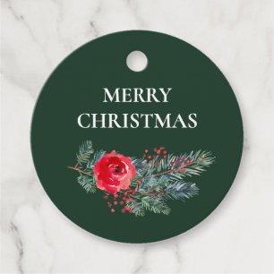Elegant Watercolor Floral Merry Christmas Favour Tags