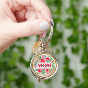 Elegant Watercolor Floral "MOM I Love You" Mother' Key Ring