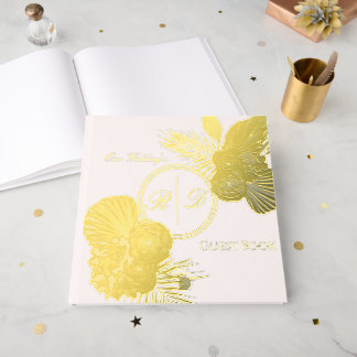 Elegant Watercolor Floral Monogram Wedding Guest Book