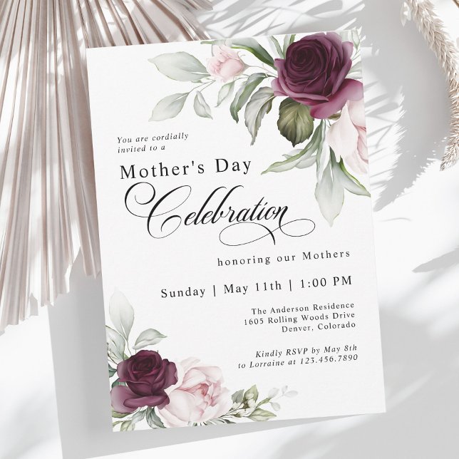 Elegant Watercolor Floral Mother's Day Celebration Invitation (Available in both printed and instant download digital formats.)