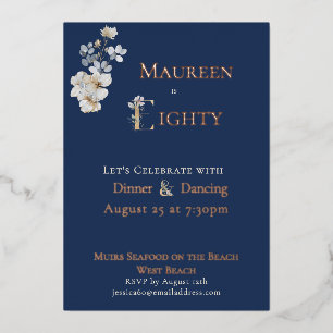 Elegant Watercolor Floral Navy 70th Birthday Rose 