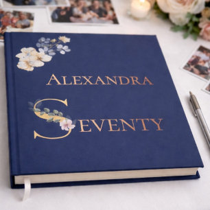 Elegant Watercolor Floral Navy 70th Birthday Rose Guest Book