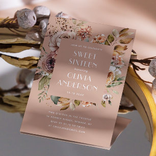 Elegant watercolor floral pale pink Sweet 16 Invitation