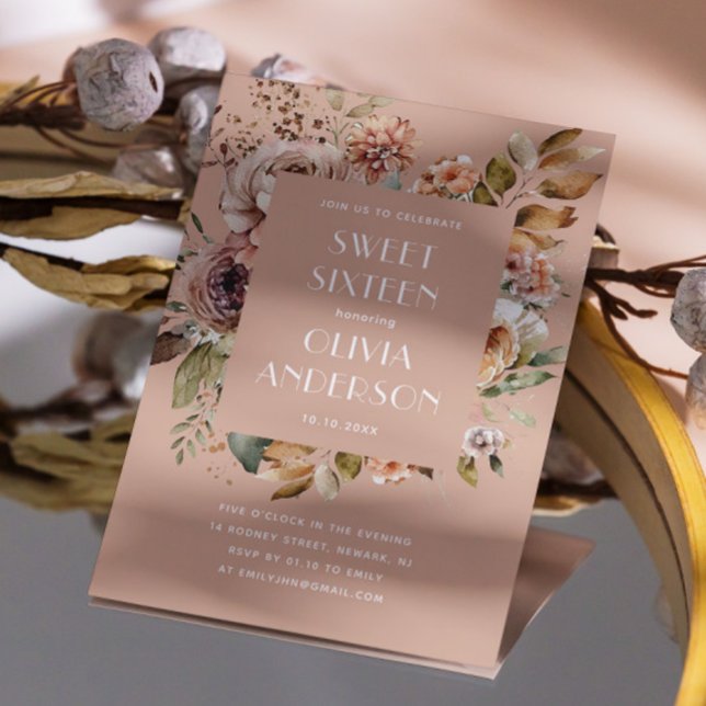 Elegant watercolor floral pale pink Sweet 16 Invitation (Creator Uploaded)