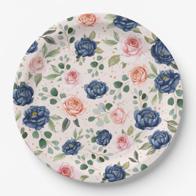 Elegant Watercolor Floral Paper Plate (Front)