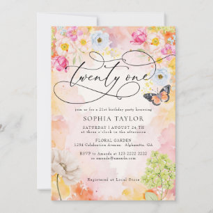 Elegant Watercolor Floral Pastel 21st birday party Invitation