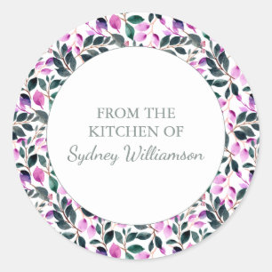 Elegant Watercolor Floral Pattern Kitchen Of Name Classic Round Sticker