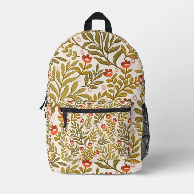 Elegant Watercolor Floral Pattern Printed Backpack (Front)