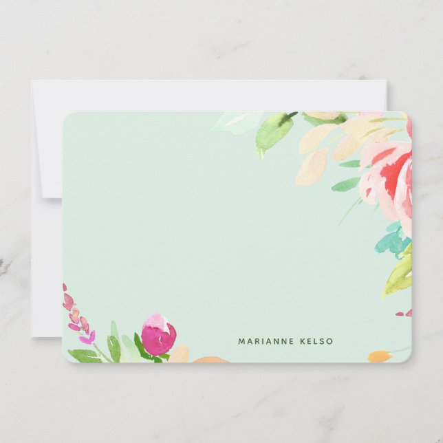 Elegant Watercolor Floral Personalised Mint Blue Card (Front)