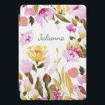 Elegant Watercolor Floral Personalised Name Boho iPad Pro Cover<br><div class="desc">Elegant Yellow Pink Watercolor Floral Personalised Case</div>