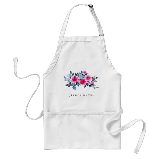 Elegant Watercolor Floral Personalised Name Standard Apron (Front)