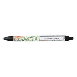 Elegant Watercolor Floral Personalized Black Ink Pen