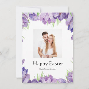 Elegant Watercolor Floral Photo Happy Easter Card