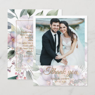 Elegant watercolor floral photo message wedding thank you card