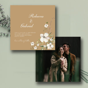 Elegant Watercolor Floral Photo Square Wedding Invitation