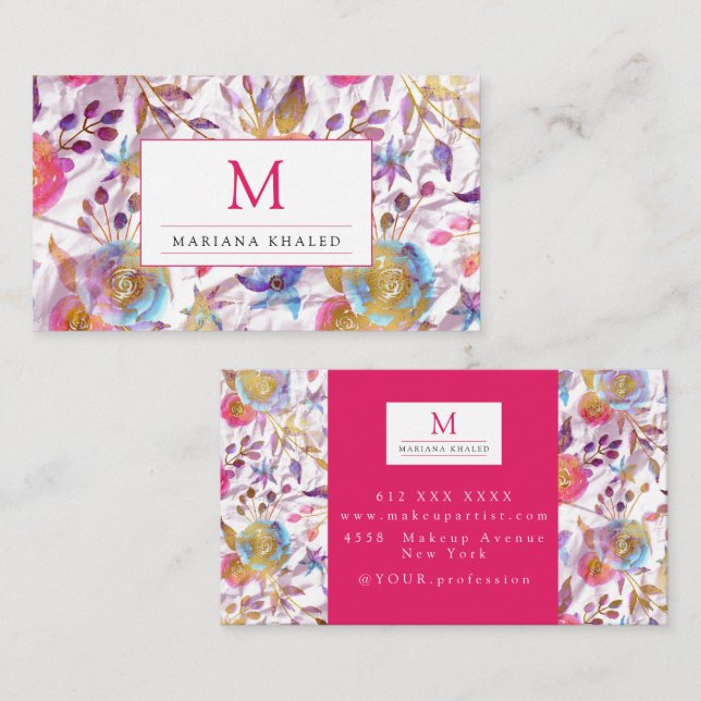 Elegant watercolor floral Pink and white   Business Card (Front/Back)