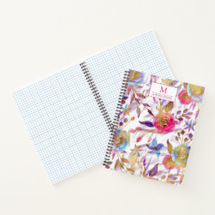 Elegant watercolor floral Pink and white  Notebook