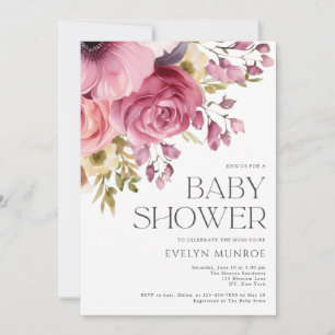Elegant Watercolor Floral Pink Baby Shower Invitation