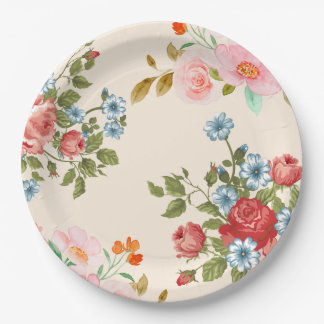 Elegant Watercolor Floral Pink Blue Rose Paper Pl Plate