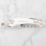 Elegant Watercolor Floral Pink Boho Wedding Name Corkscrew<br><div class="desc">These beautiful corkscrews are designed as gifts for your bridesmaids or maid of honour. They feature a rustic hand painted watercolor design with blush pink, mauve, and coral roses and flowers on a white background and her name in the middle. Perfect way to thank her or invite her to be...</div>