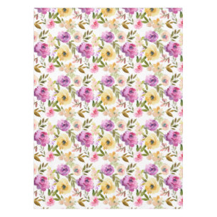 Elegant Watercolor Floral Pink Purple Yellow Tablecloth