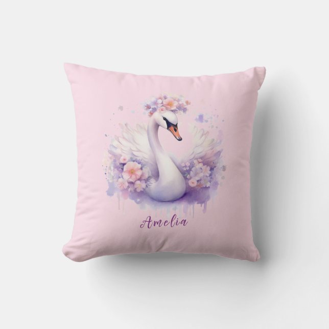 Elegant Watercolor Floral Pink Swan Daughter Gift  Cushion (Front)