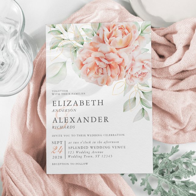 Elegant Watercolor Floral Pink Wedding Invitation (Creator Uploaded)