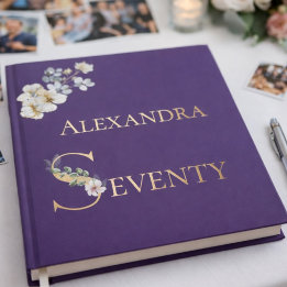 Elegant Watercolor Floral Plum 70th Birthday Rose Guest Book