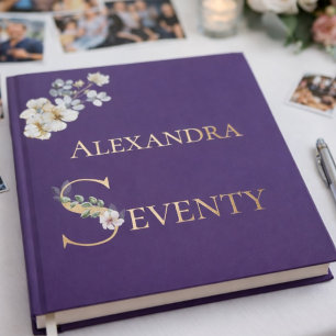 Elegant Watercolor Floral Plum 70th Birthday Rose Guest Book