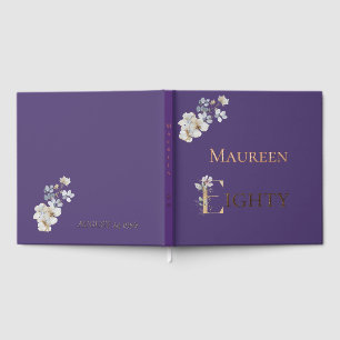 Elegant Watercolor Floral Plum 80th Birthday Rose Guest Book