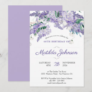  Elegant Watercolor Floral Purple 60th Birthday  Invitation