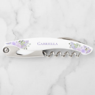 Elegant Watercolor Floral Purple Boho Wedding Name Corkscrew